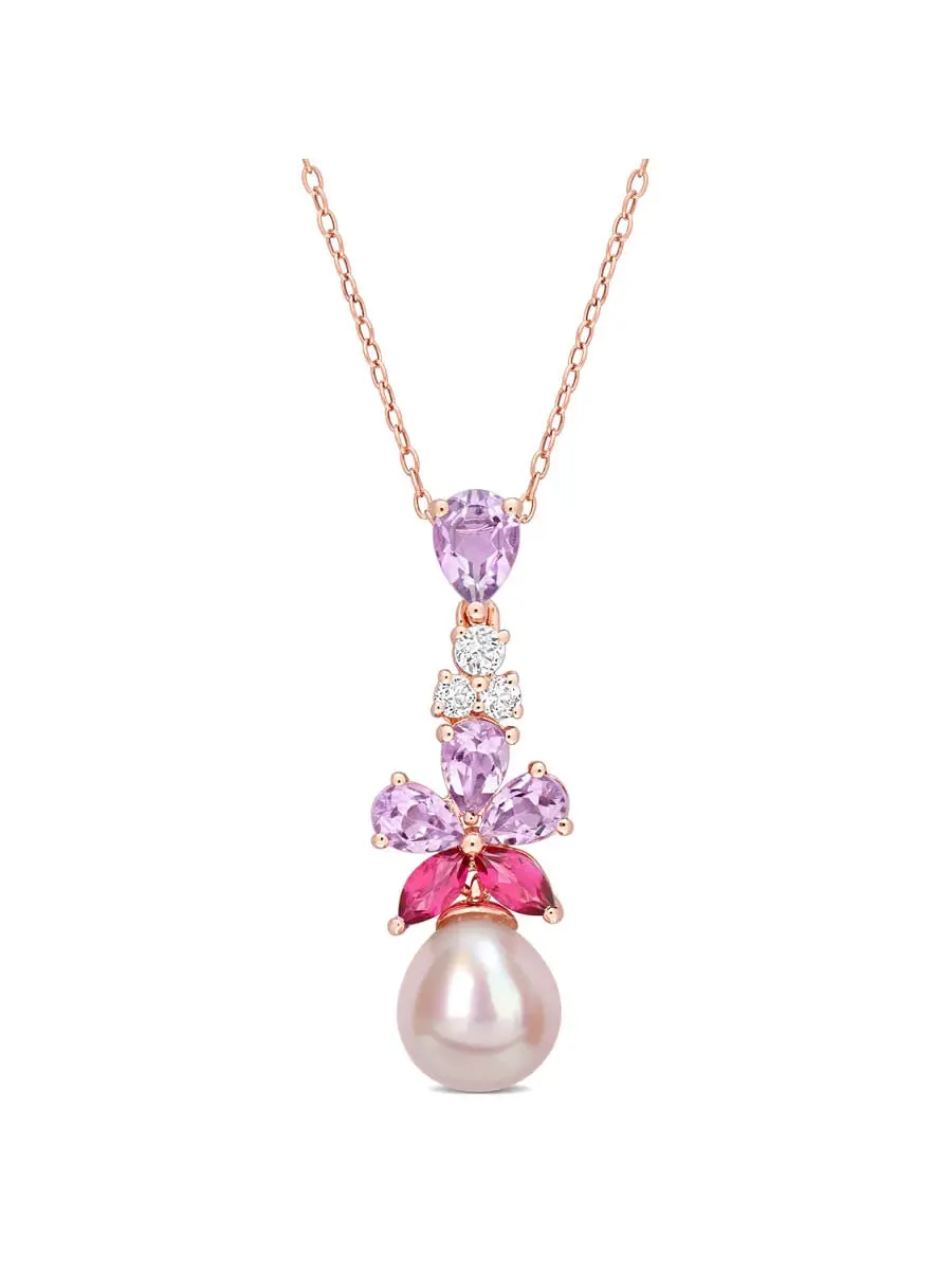 AMOUR 9,5-10 мм розовая пресноводная культивированная жемчужина 2 3/8 CT TGW, кулон в виде цветка с — изображение 1 из 4