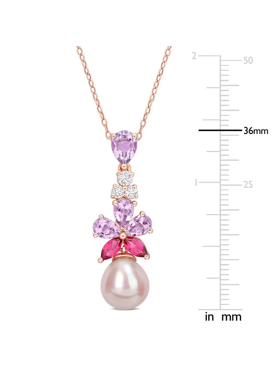AMOUR 9,5-10 мм розовая пресноводная культивированная жемчужина 2 3/8 CT TGW, кулон в виде цветка с — изображение 2 из 4