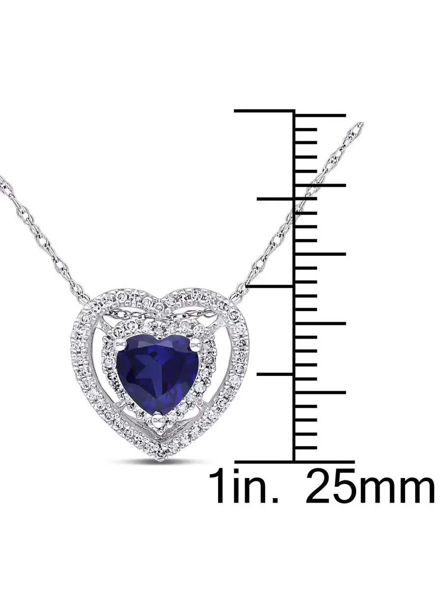 Подвеска AMOUR Double Halo в форме сердца с созданным синим сапфиром и бриллиантами 1/5 карат общей — изображение 4 из 5