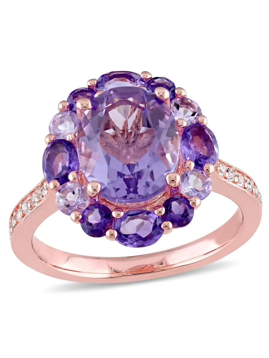 Кольцо Amour 3 3/4 CT TGW с аметистом из Бразилии, белым топазом, аметистом из Африки, аметистом и — изображение 1 из 4
