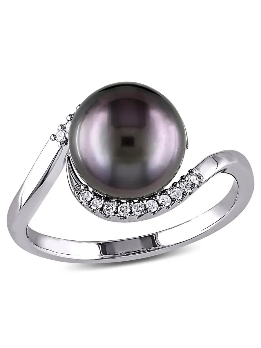 Кольцо Amour 1/10 CT TW с бриллиантом и черной таитянской жемчужиной 9 - 9,5 мм на витой оправе из — изображение 1 из 4
