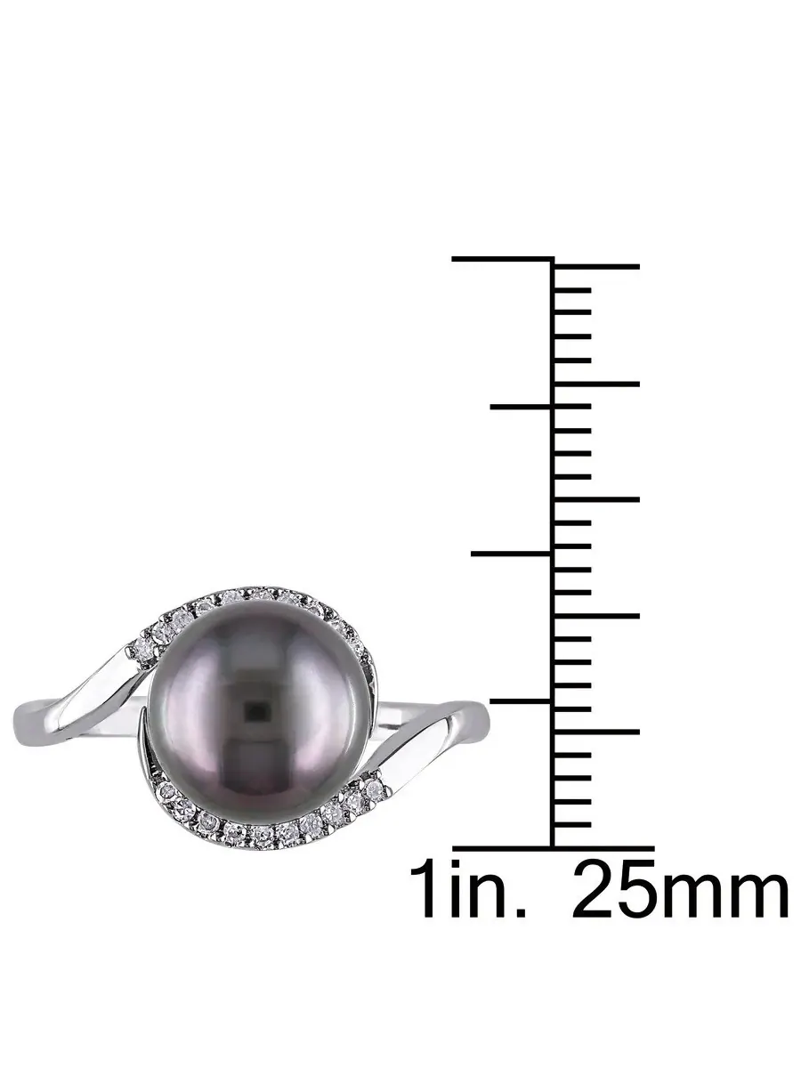 Кольцо Amour 1/10 CT TW с бриллиантом и черной таитянской жемчужиной 9 - 9,5 мм на витой оправе из — изображение 3 из 4