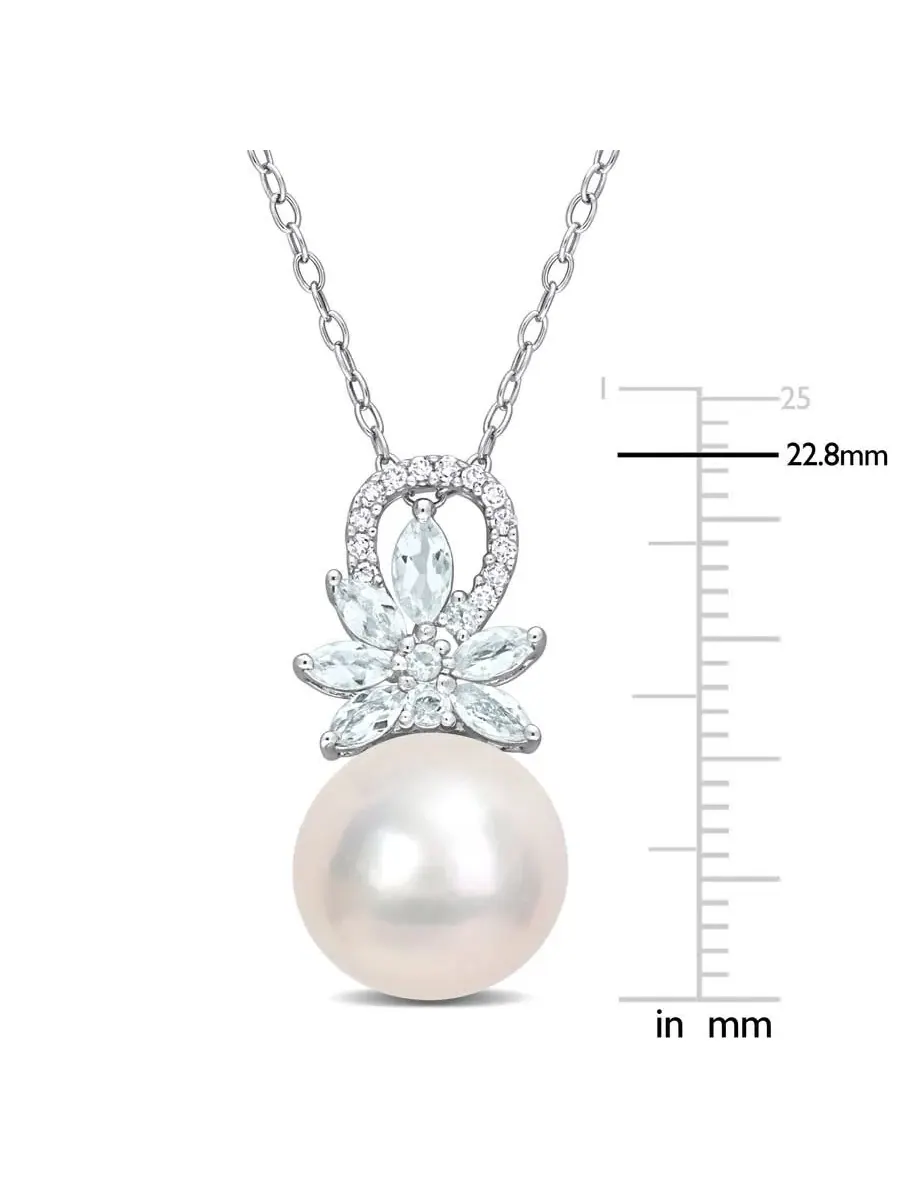 Подвеска Amour с цветком из культивированного пресноводного жемчуга 11-12 мм, аквамарином 5/8 карат — изображение 2 из 4