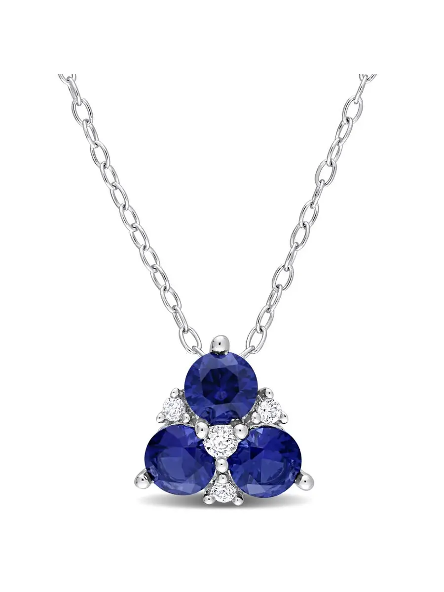 Подвеска AMOUR 1 1/2 CT TGW с искусственными синими и белыми сапфирами, в комплекте с цепочкой из — изображение 1 из 4