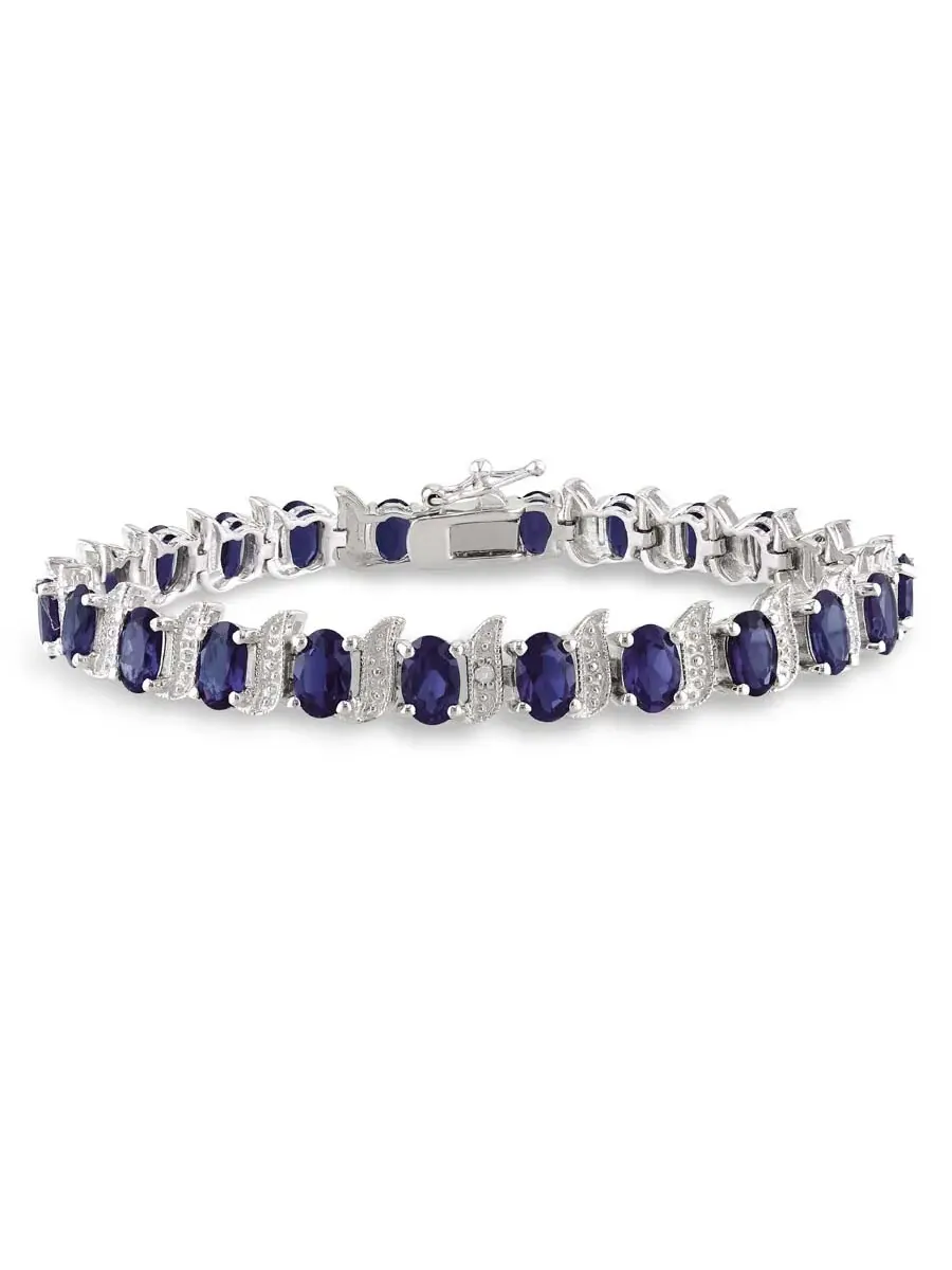 БРАСЛЕТ AMOUR 13 1/5 CT TGW с созданным синим сапфиром и бриллиантами, S-образное звено — изображение 1 из 4