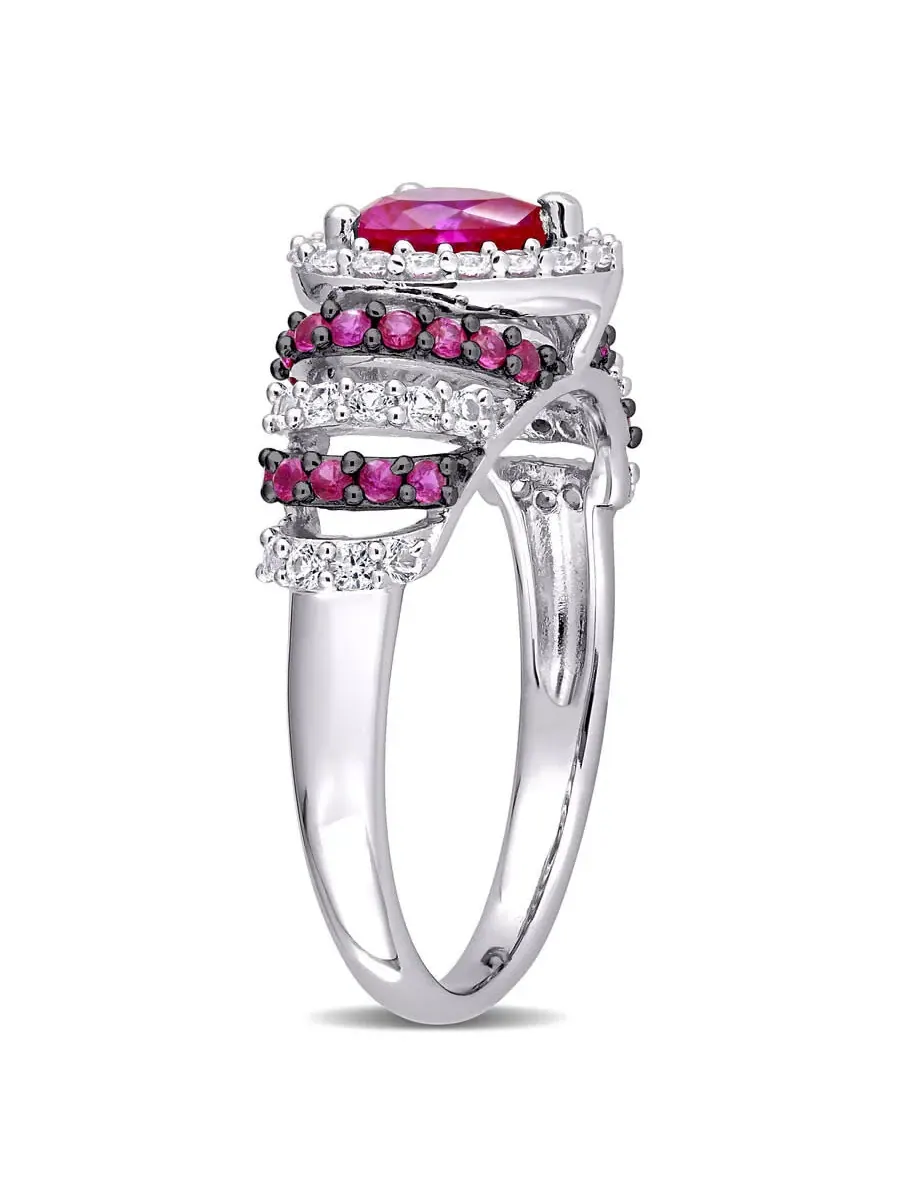 Кольцо Amour 1 3/4 CT TGW с созданным рубином и созданными белыми сапфирами в форме сердца с — изображение 2 из 6