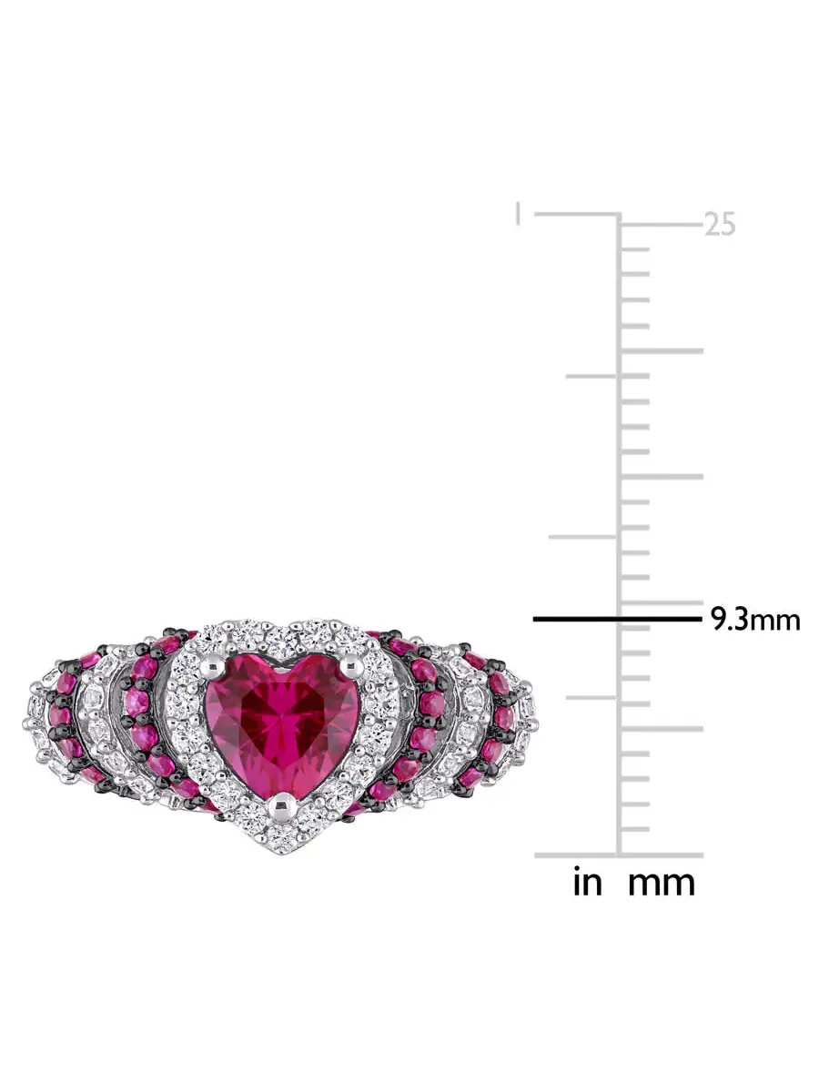 Кольцо Amour 1 3/4 CT TGW с созданным рубином и созданными белыми сапфирами в форме сердца с — изображение 3 из 6