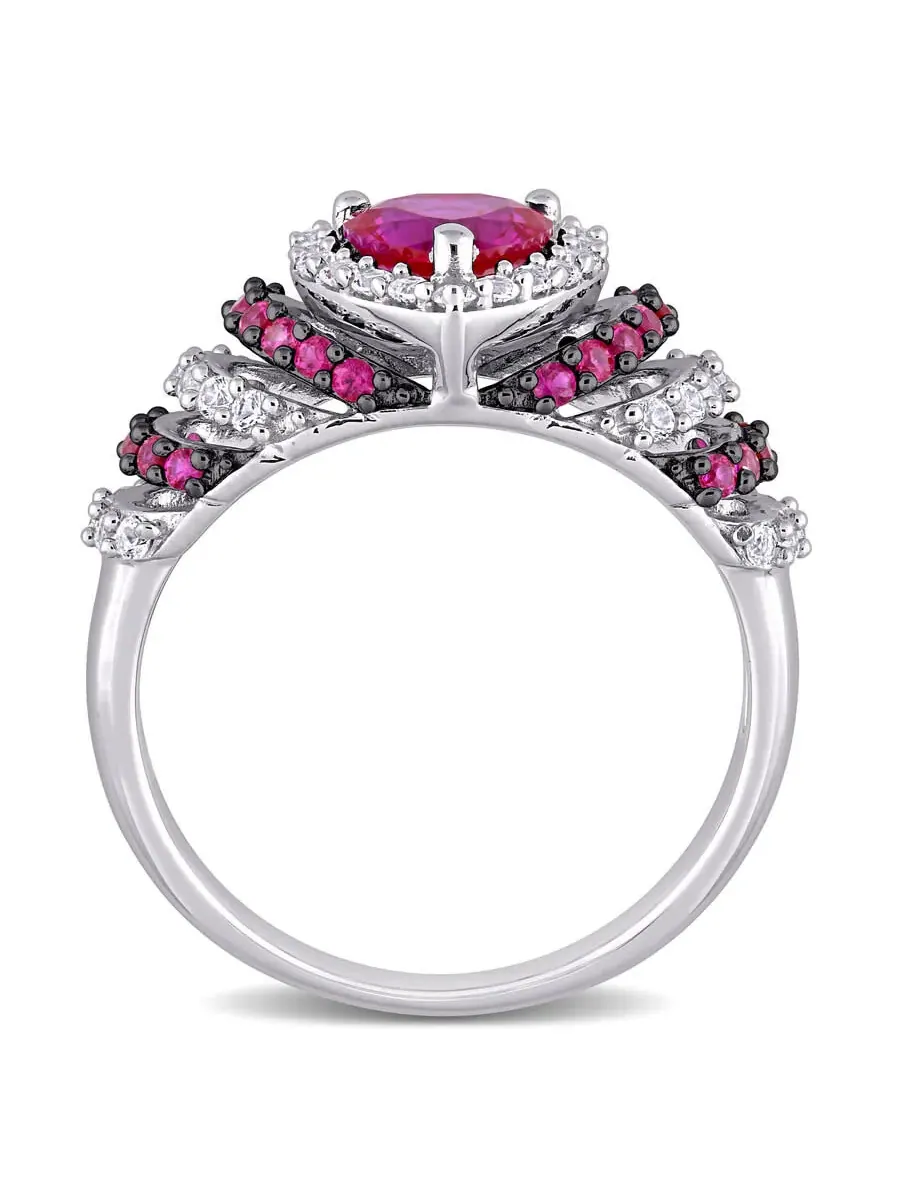 Кольцо Amour 1 3/4 CT TGW с созданным рубином и созданными белыми сапфирами в форме сердца с — изображение 4 из 6