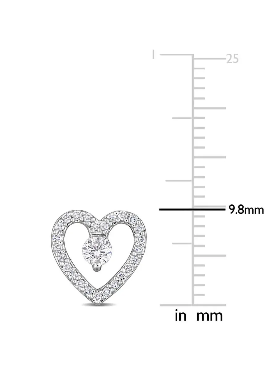 Серьги-гвоздики AMOUR в форме открытого сердца с белым топазом 1/3 CT TGW и бриллиантом 1/5 CT TDW — изображение 2 из 4