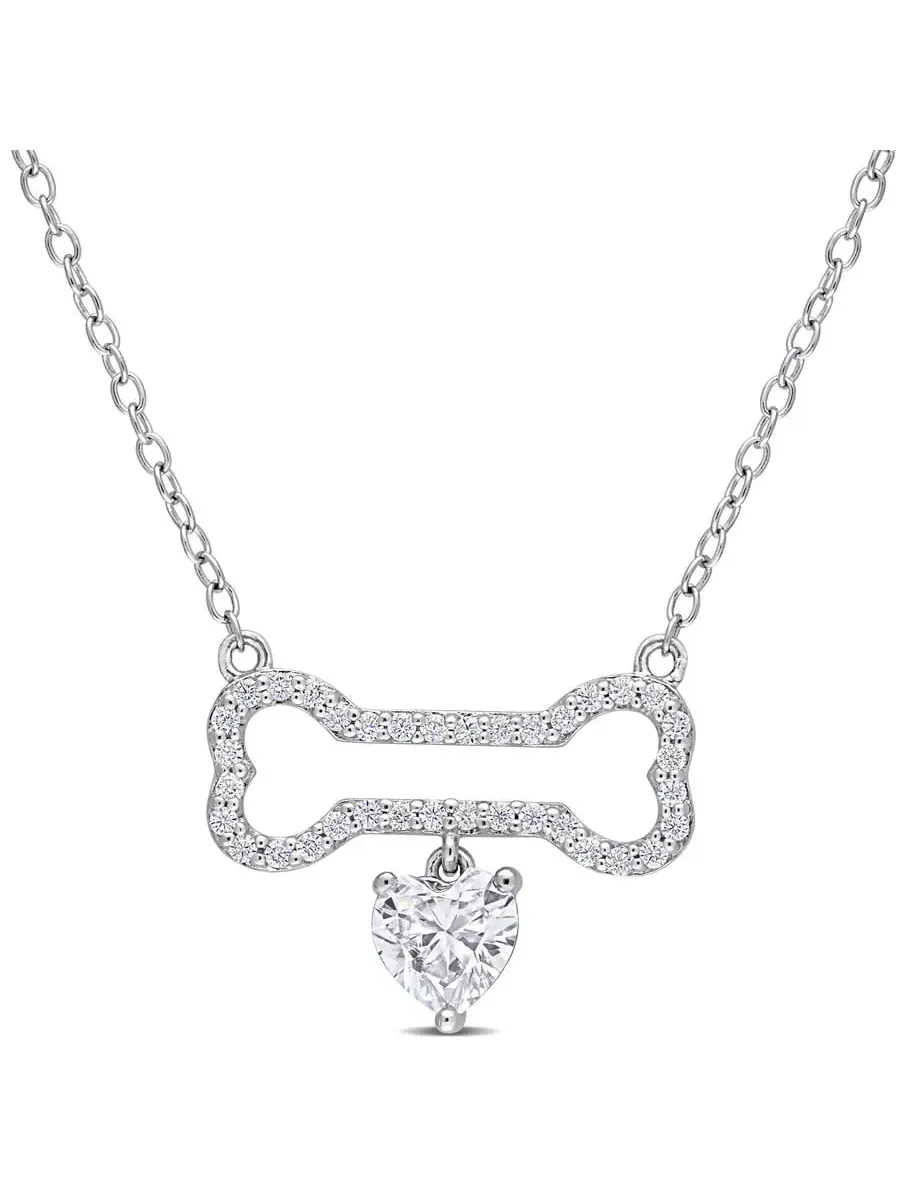 AMOUR 3/4 CT DEW Кулон в виде собачьей косточки с искусственным муассанитом и подвеской в виде — изображение 1 из 3