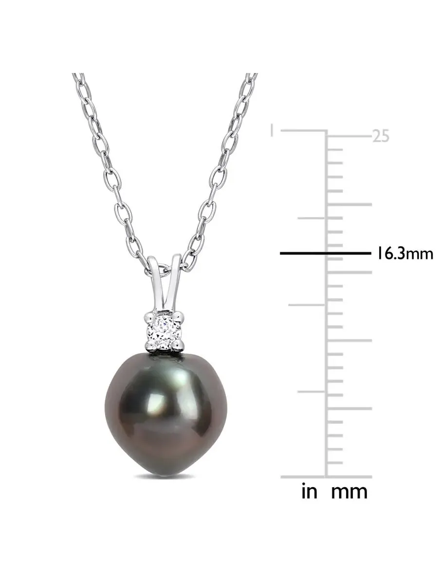 AMOUR 8-9 мм черный таитянский культивированный жемчуг и подвеска с 1/10 карат общего веса белым — изображение 2 из 4