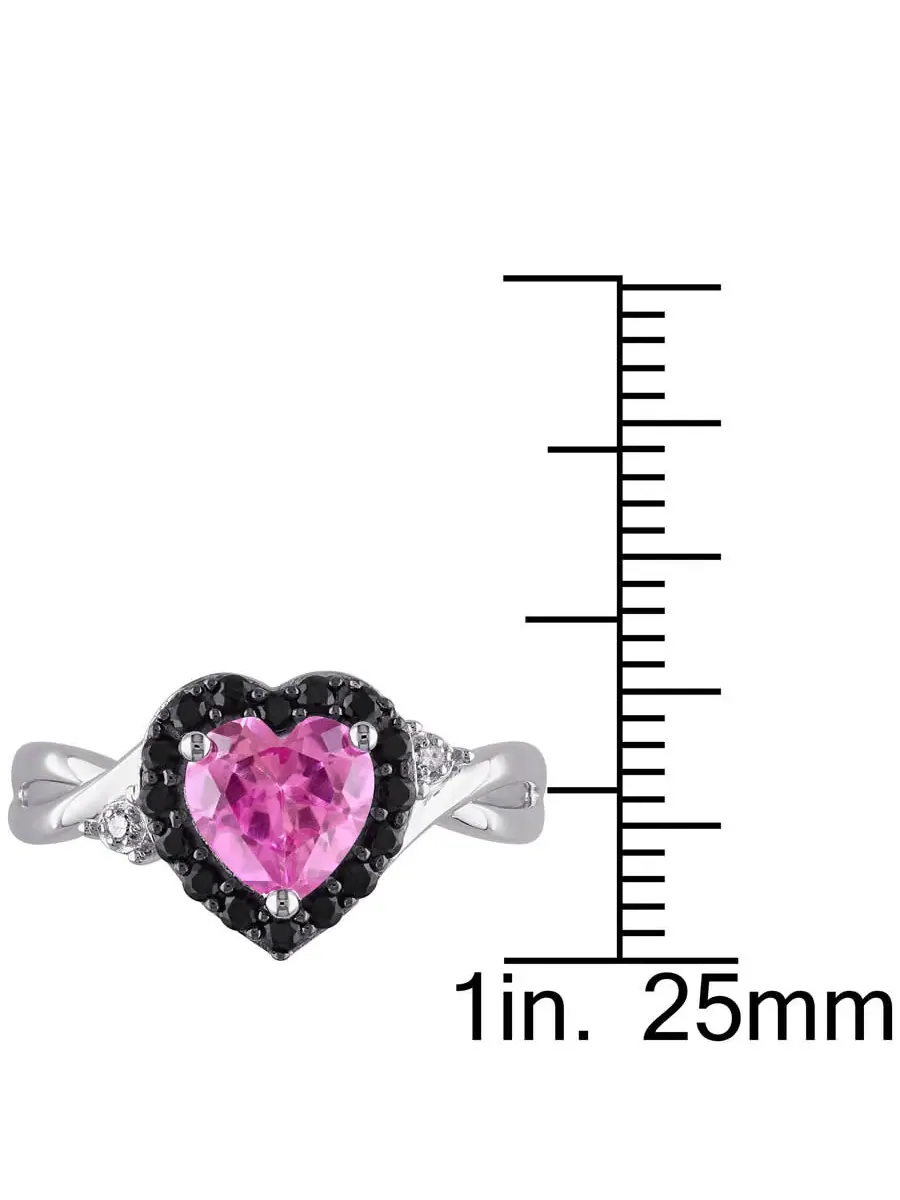 Кольцо Amour из стерлингового серебра с алмазом 0,01 карат TW и созданным розовым сапфиром и черным — изображение 3 из 4