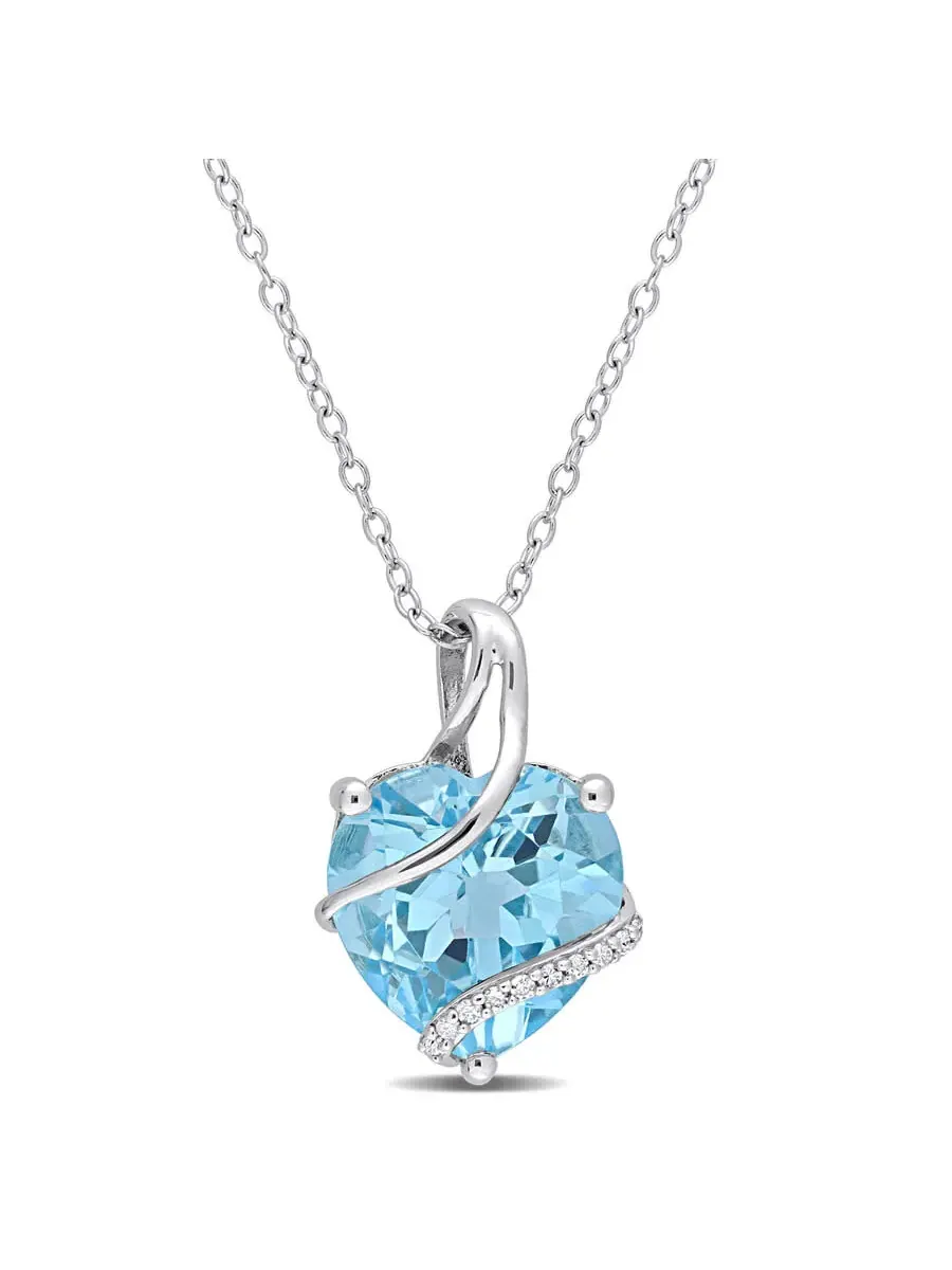 Подвеска-сердце AMOUR 9 карат TGW с голубым топазом Sky Blue и бриллиантами на цепочке из серебра — изображение 1 из 5