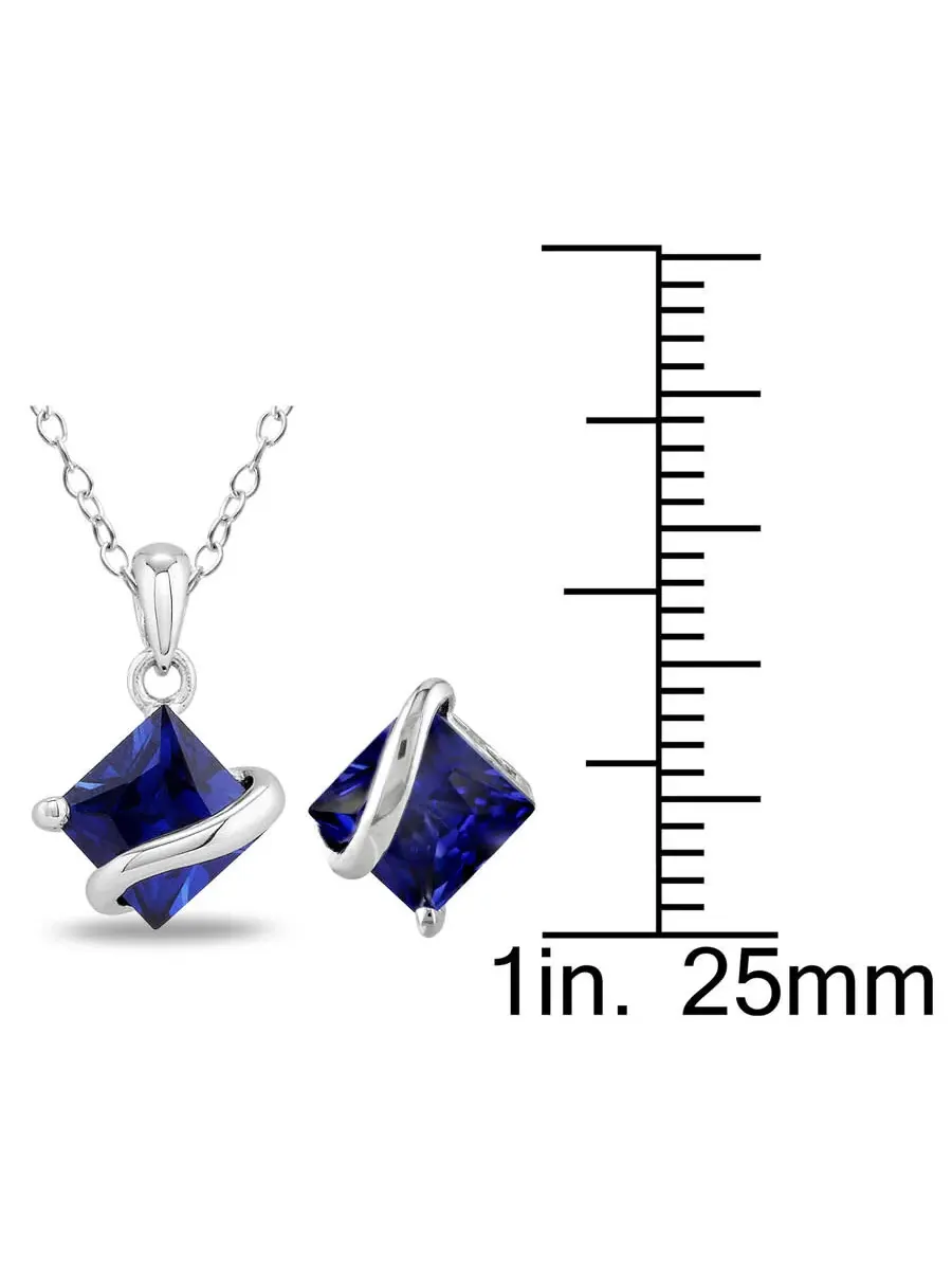 Подвеска AMOUR 3 3/4 CT TGW квадратной формы с искусственным синим сапфиром в форме волны, цепочка — изображение 3 из 4