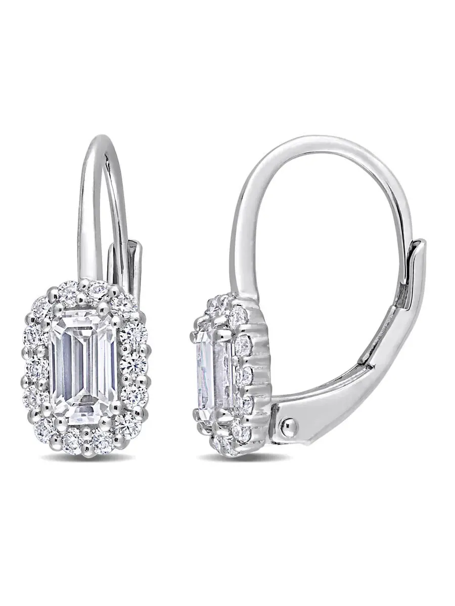 Серьги AMOUR 4/5 карат DEW с созданным мюассанитом, огранка октагон, гало, с замком Leverback из — изображение 1 из 4