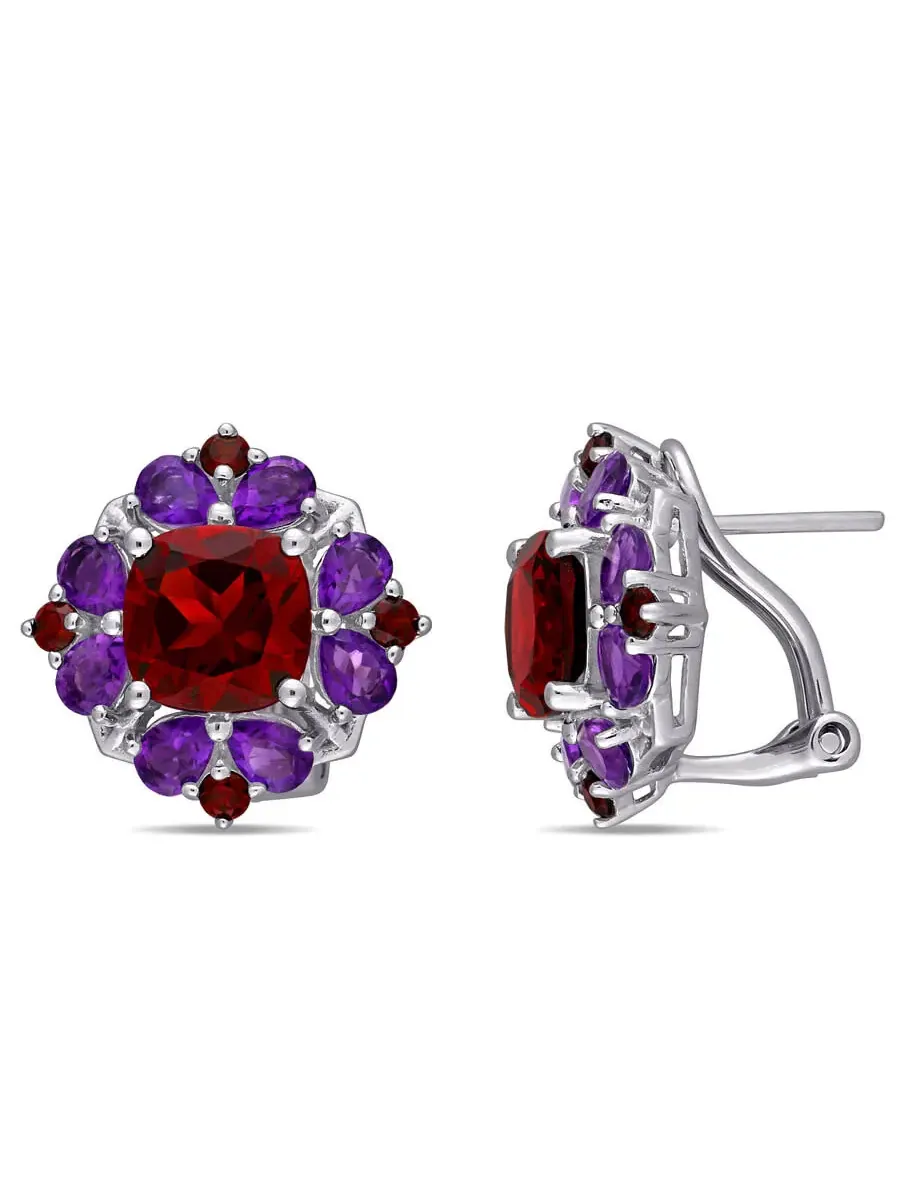 AMOUR 8 7/8 CT TGW Серьги-кватрефоль с гранатом и африканским аметистом из серебра стерлингового — изображение 1 из 3