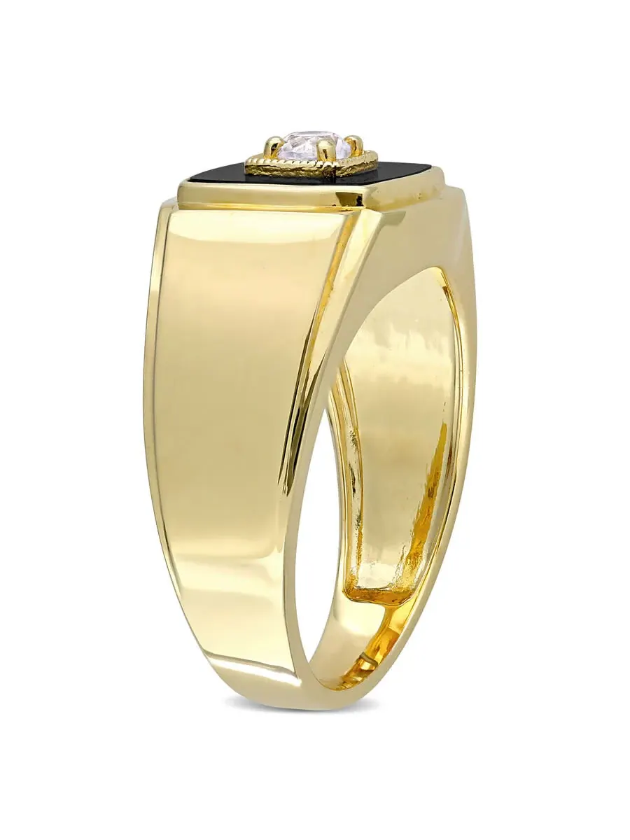 Кольцо мужское Amour Yellow Silver 2 1/2 карата общим весом TGW с черным ониксом и созданным белым — изображение 2 из 4