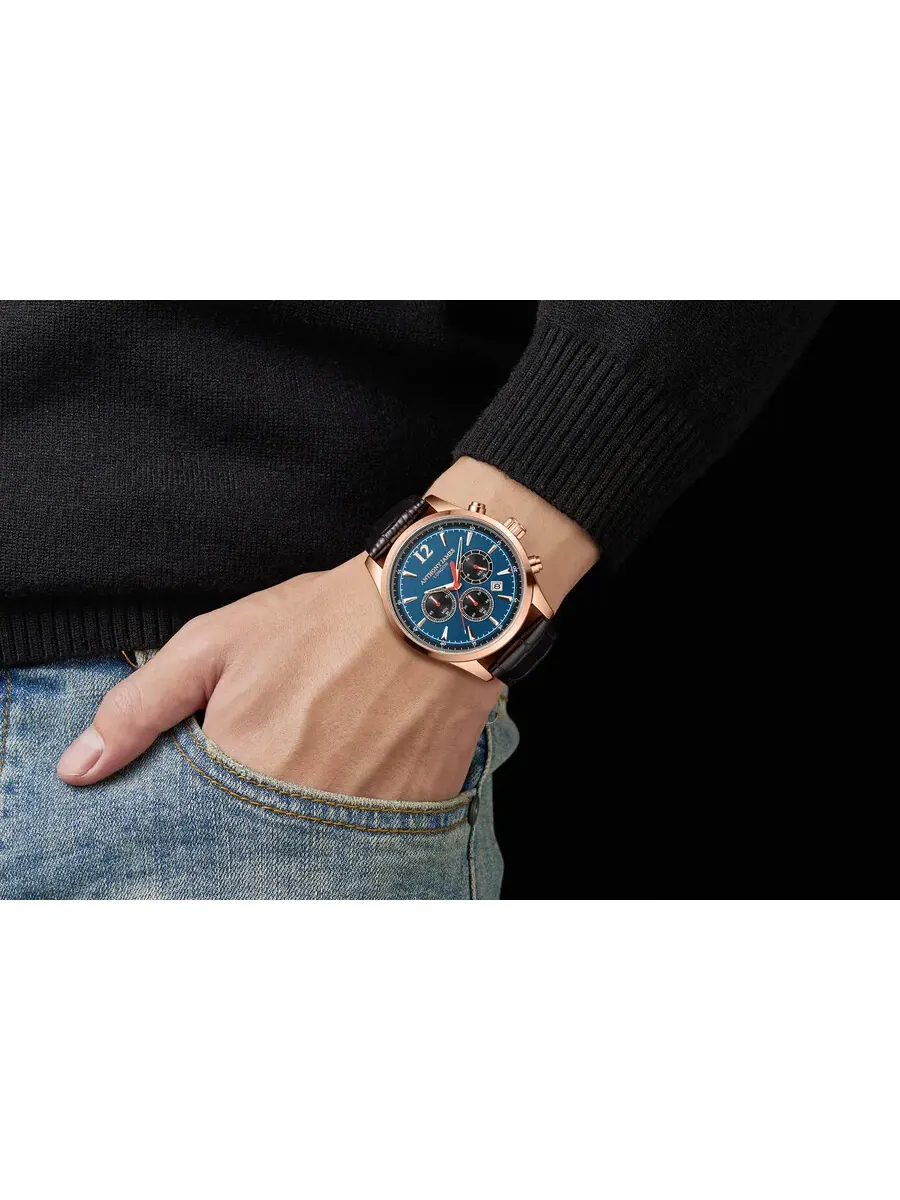 Мужские часы Anthony James Classic Chronograph с синим циферблатом AJ081 — изображение 4 из 4, оттенок розовый золотистый