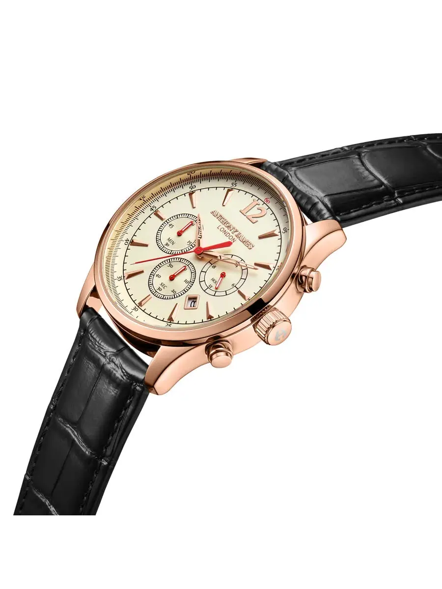 Мужские часы Anthony James Classic Chronograph с белым циферблатом AJ082 — изображение 2 из 4, оттенок розовый золотистый