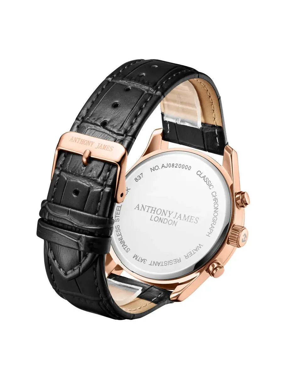Мужские часы Anthony James Classic Chronograph с белым циферблатом AJ082 — изображение 3 из 4, оттенок розовый золотистый