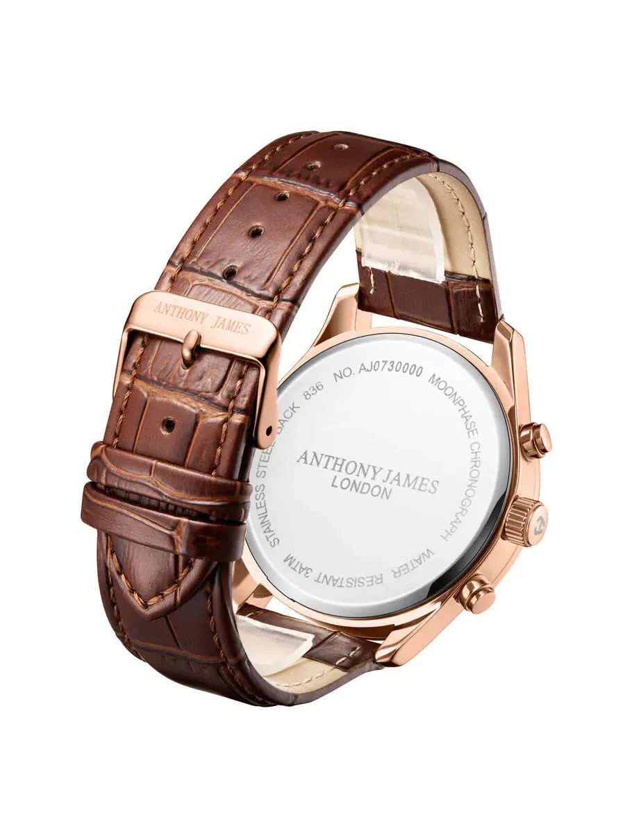 Мужские часы Anthony James Moonphase Chronograph с черным циферблатом AJ073 — изображение 3 из 4, оттенок розовый золотистый