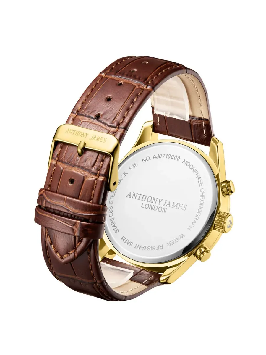 Мужские часы Anthony James Moonphase Chronograph с синим циферблатом AJ071 — изображение 3 из 4, оттенок желтый золотистый