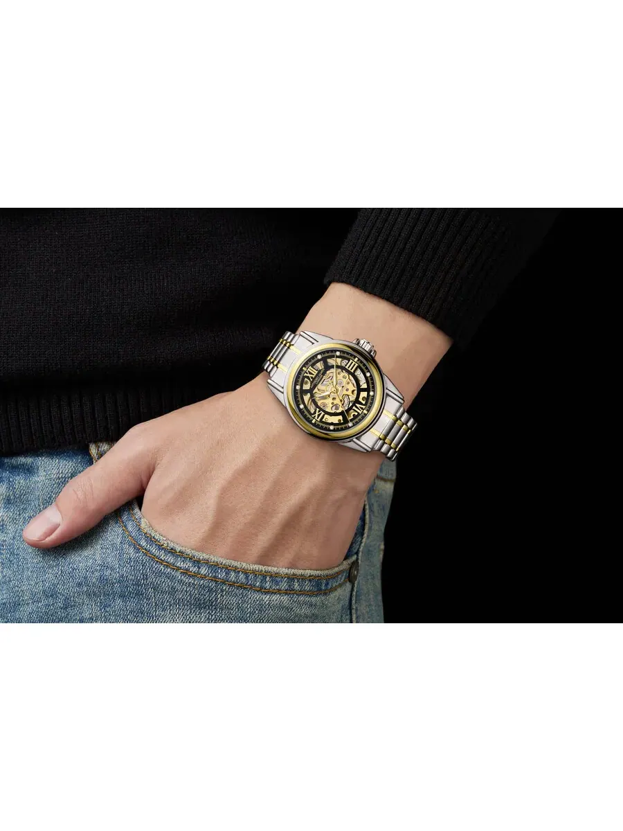 Мужские часы Anthony James Skeleton Automatic с золотым циферблатом AJ005N2 — изображение 3 из 4, оттенок желтый золотистый