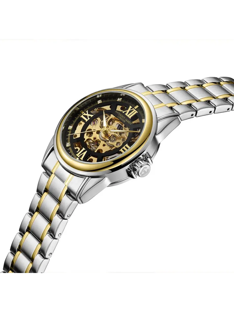 Мужские часы Anthony James Skeleton Automatic с золотым циферблатом AJ005N2 — изображение 4 из 4, оттенок желтый золотистый