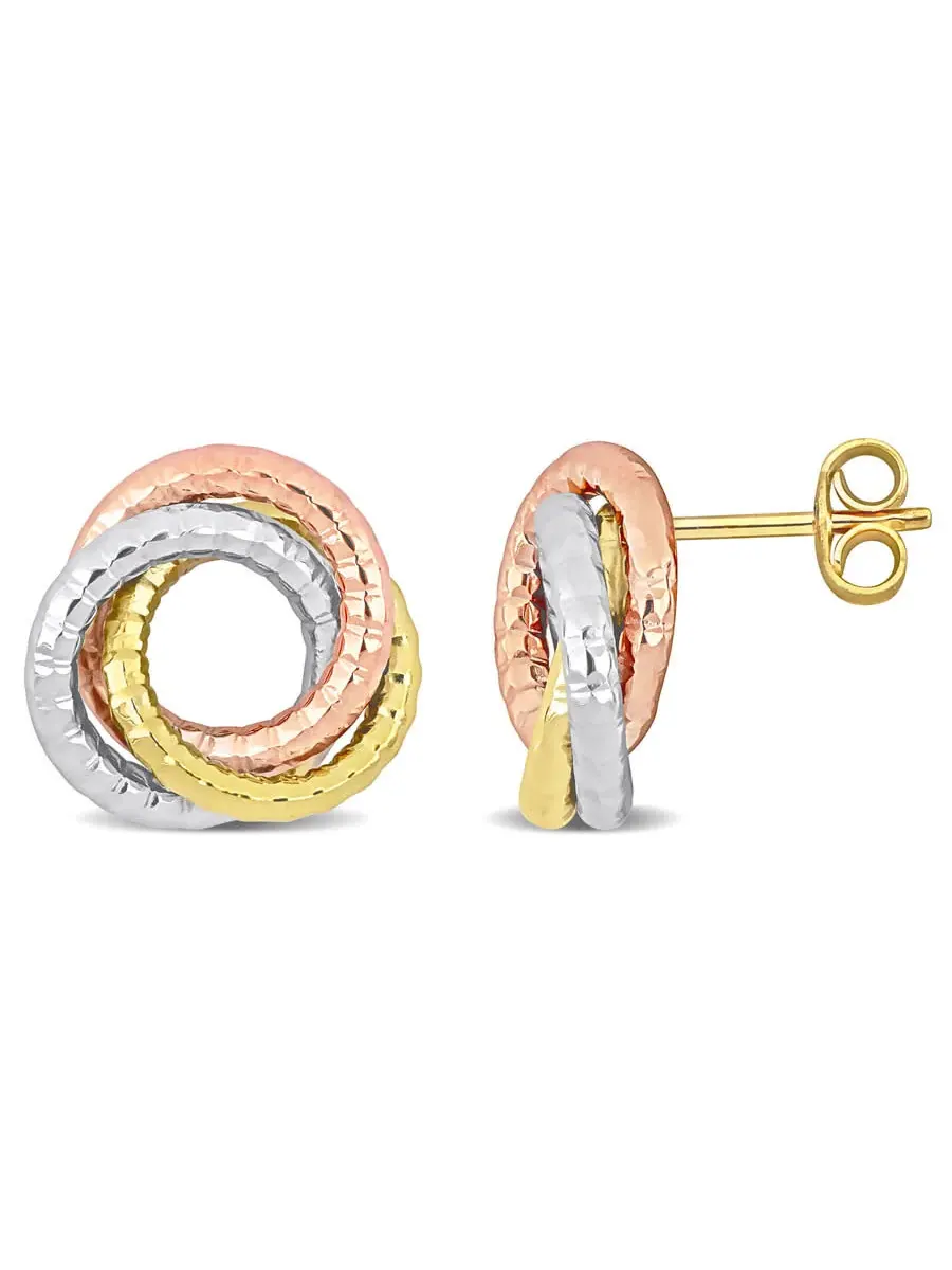 Серьги-гвоздики AMOUR Open Love Knot из 10-каратного золота с тремя оттенками: желтым