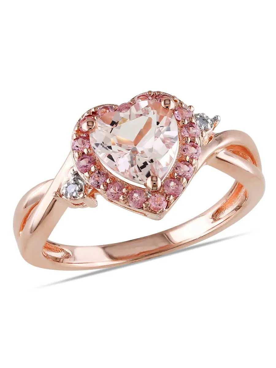 Кольцо Amour Pink Silver с бриллиантом 0,01 карат общего веса и 1 1/3 карат розового морганита и
