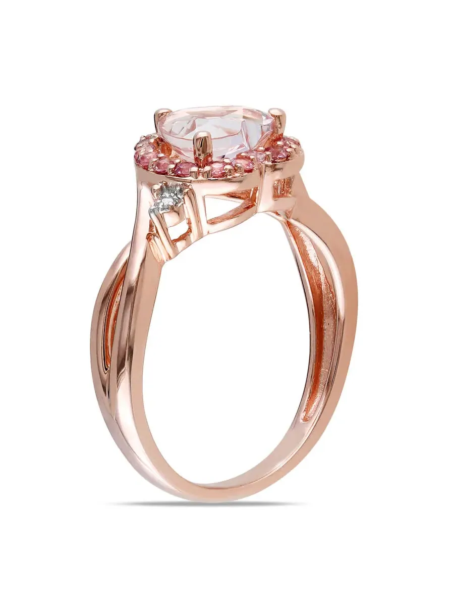 Кольцо Amour Pink Silver с бриллиантом 0,01 карат общего веса и 1 1/3 карат розового морганита и — изображение 2 из 4