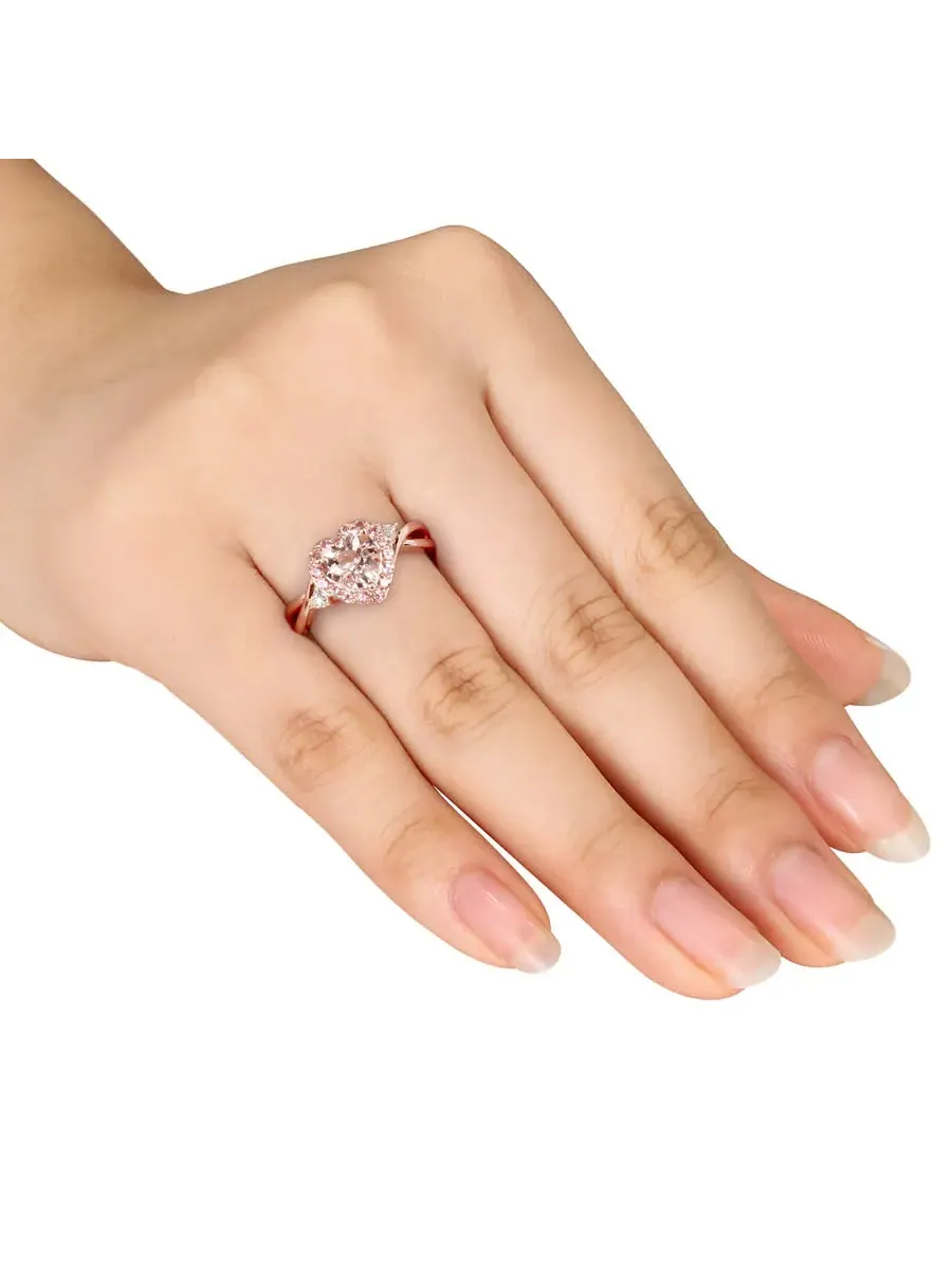 Кольцо Amour Pink Silver с бриллиантом 0,01 карат общего веса и 1 1/3 карат розового морганита и — изображение 4 из 4