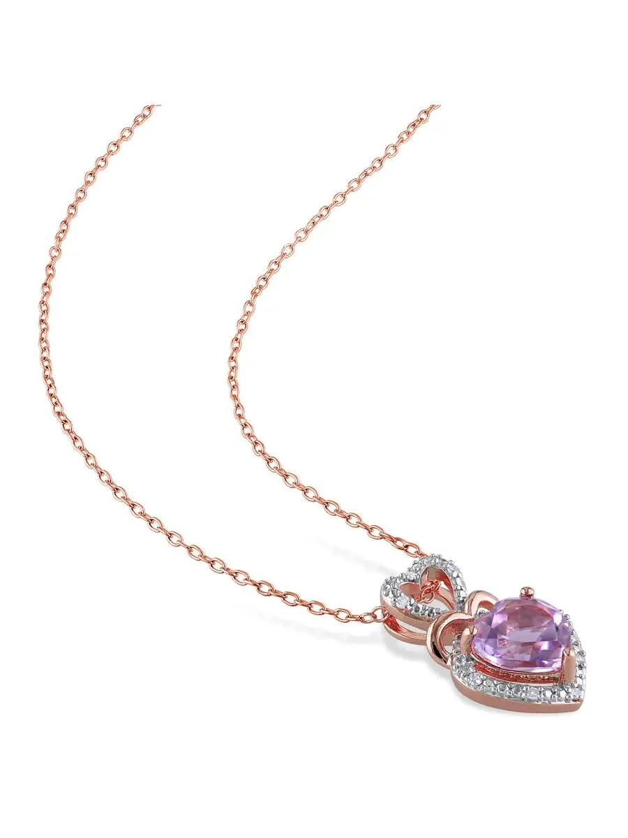 Подвеска AMOUR Diamond and Rose De France Triple Heart Halo с цепочкой из двухцветного серебра 925 — изображение 3 из 5