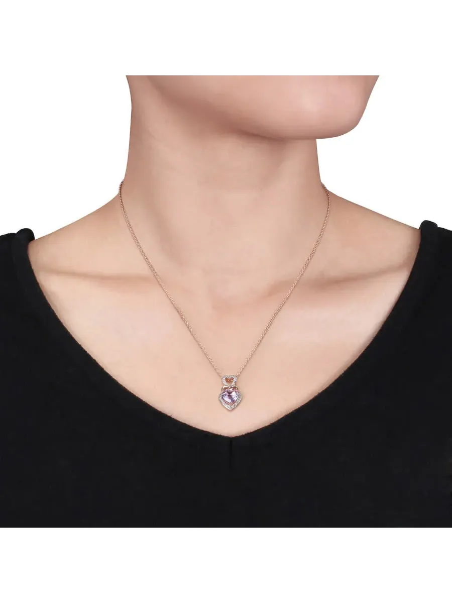 Подвеска AMOUR Diamond and Rose De France Triple Heart Halo с цепочкой из двухцветного серебра 925 — изображение 5 из 5