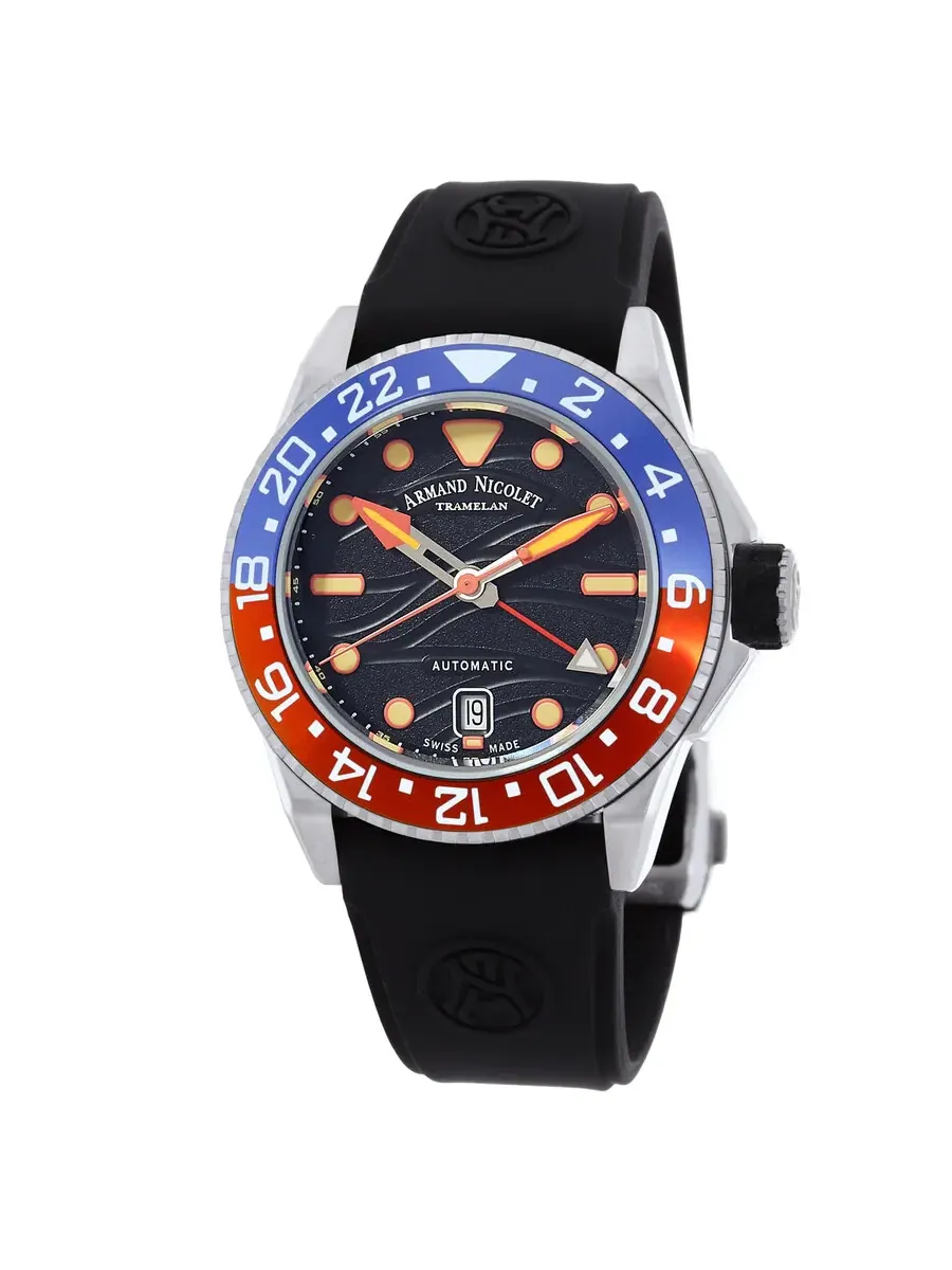 Мужские часы Armand Nicolet JSH GMT с автоматическим механизмом и черным циферблатом — изображение 1 из 3