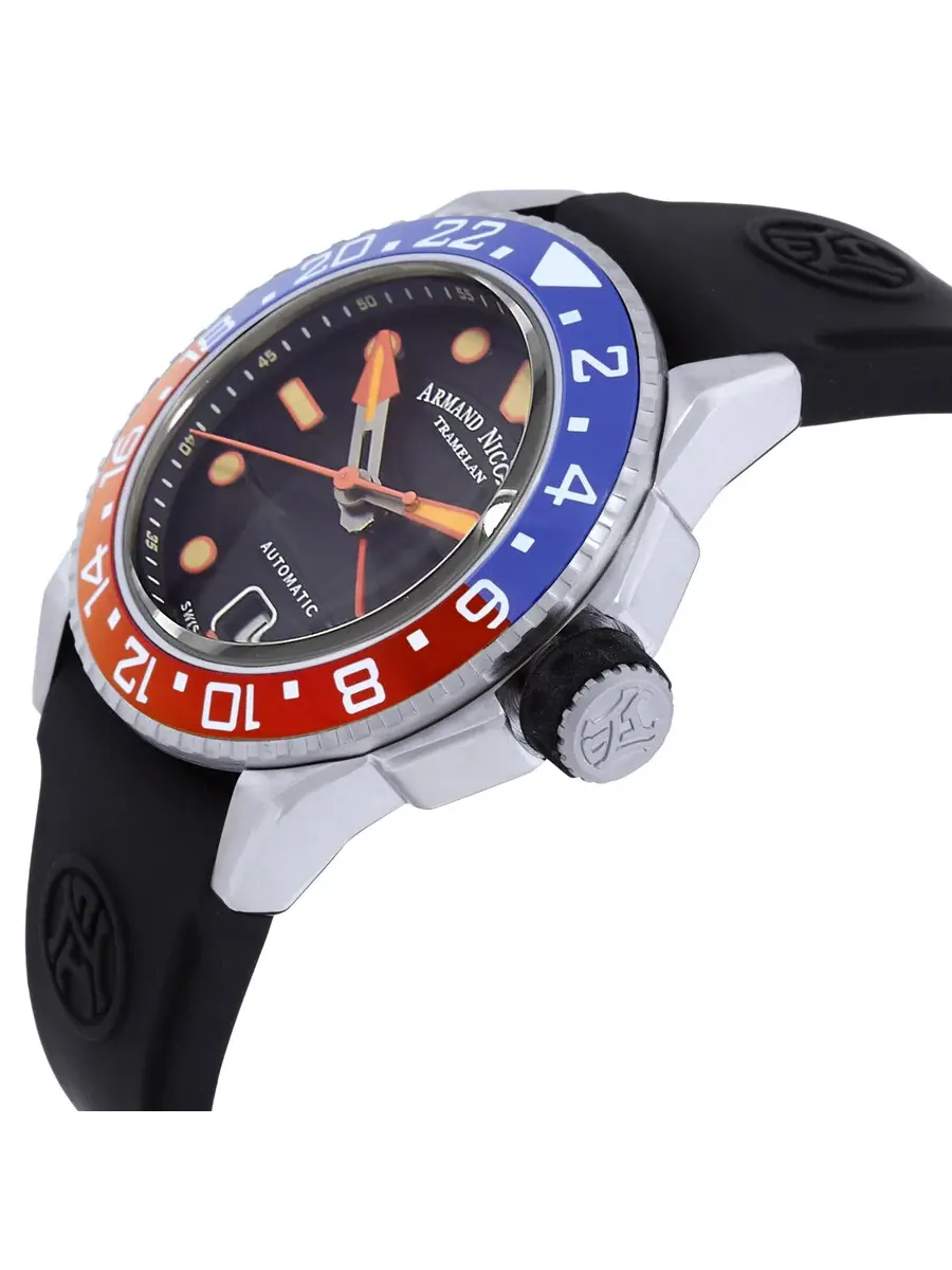 Мужские часы Armand Nicolet JSH GMT с автоматическим механизмом и черным циферблатом — изображение 2 из 3