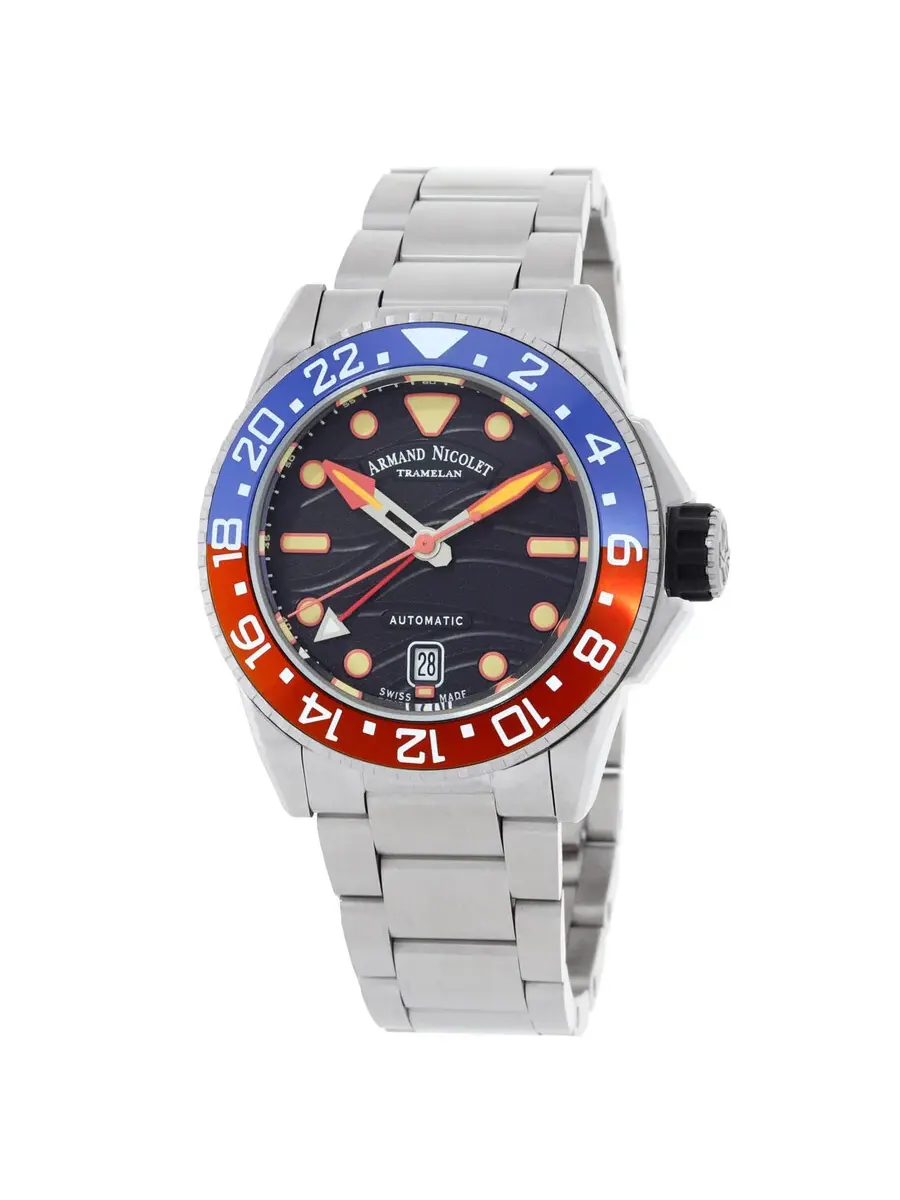 Мужские часы Armand Nicolet JSH GMT с автоматическим механизмом и черным циферблатом — изображение 1 из 3