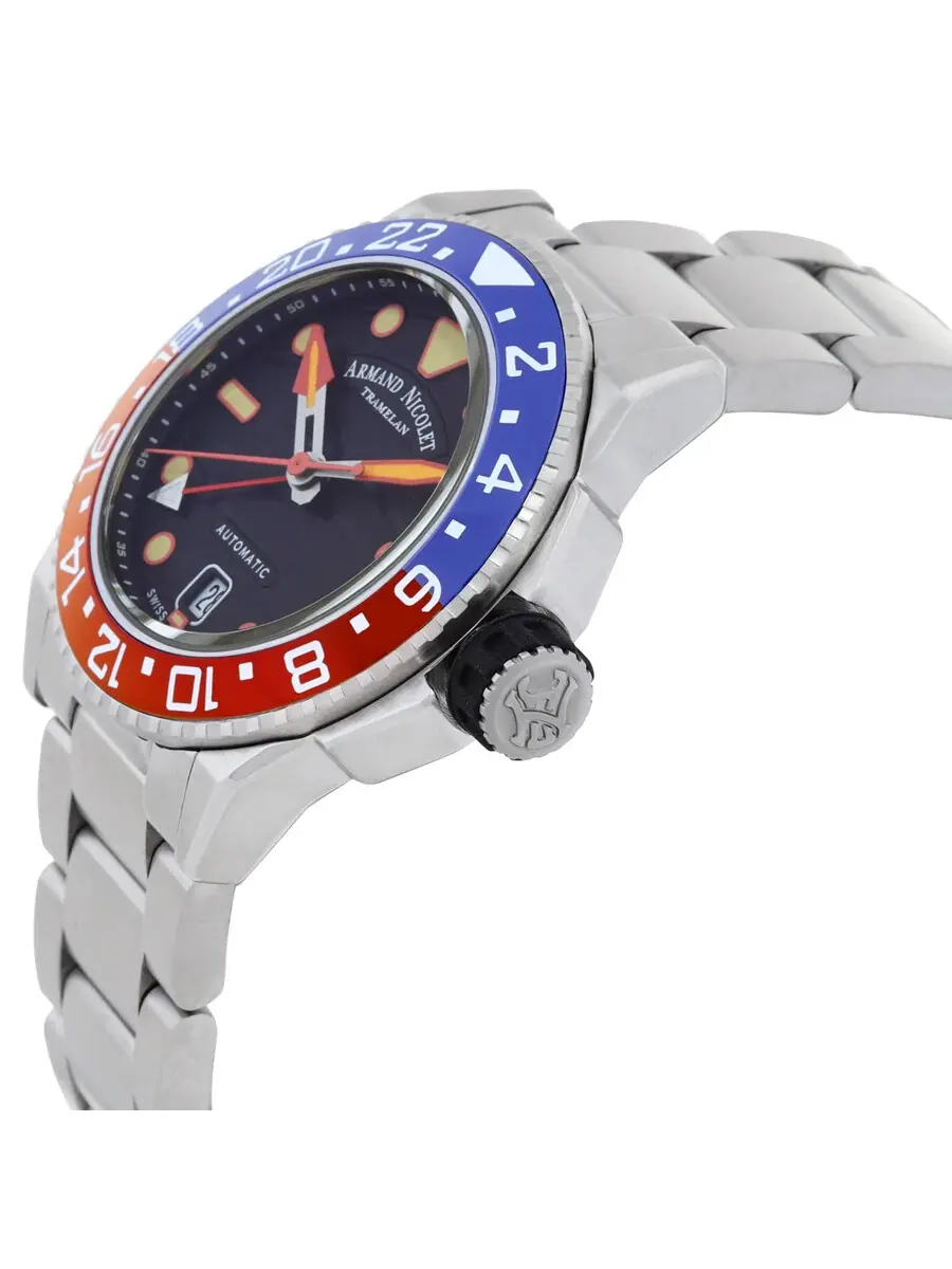 Мужские часы Armand Nicolet JSH GMT с автоматическим механизмом и черным циферблатом — изображение 2 из 3