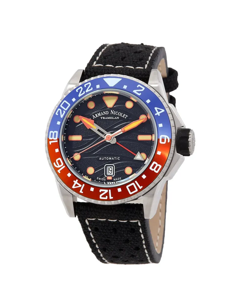 Мужские часы Armand Nicolet JSH GMT с автоматическим механизмом и черным циферблатом — изображение 1 из 3
