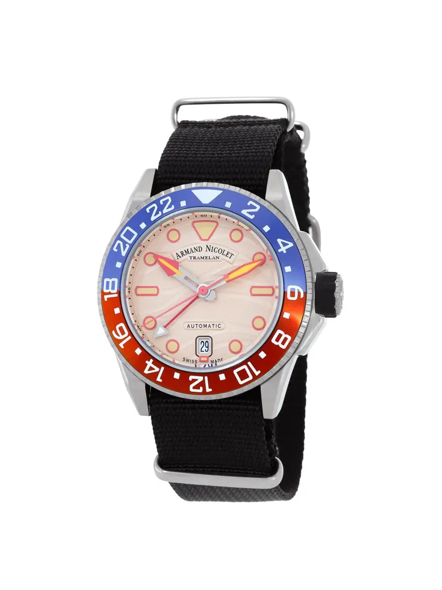 Мужские часы Armand Nicolet JSH GMT автоматические A487RGN-KO-BN22481AANN — изображение 1 из 3, оттенок синий оранжевый