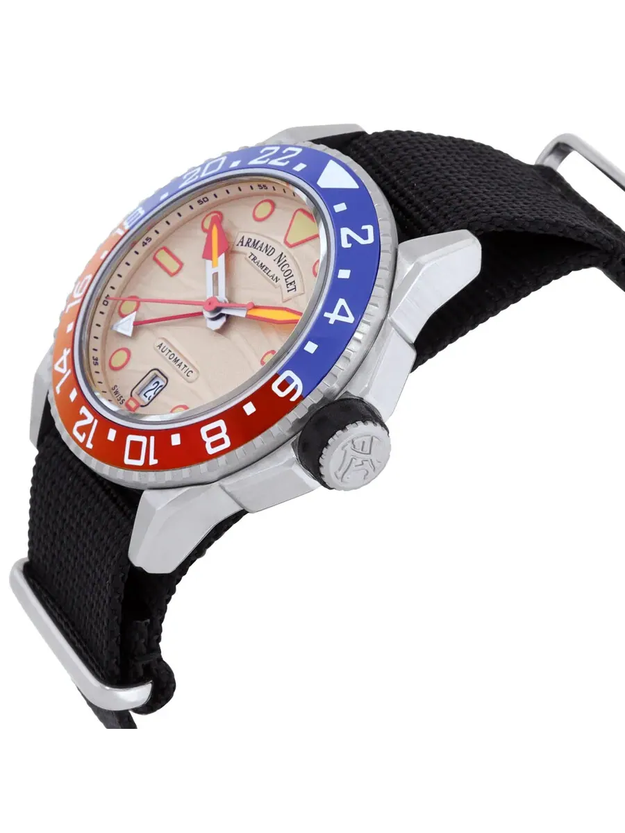 Мужские часы Armand Nicolet JSH GMT автоматические A487RGN-KO-BN22481AANN — изображение 2 из 3, оттенок синий оранжевый
