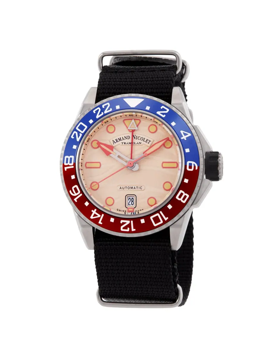 Мужские часы Armand Nicolet JSH GMT автоматические A487RGN-KO-BN24481AANN — изображение 1 из 3, оттенок синий оранжевый