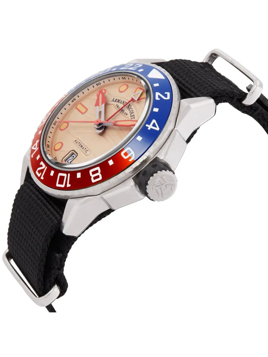 Мужские часы Armand Nicolet JSH GMT автоматические A487RGN-KO-BN24481AANN — изображение 2 из 3, оттенок синий оранжевый