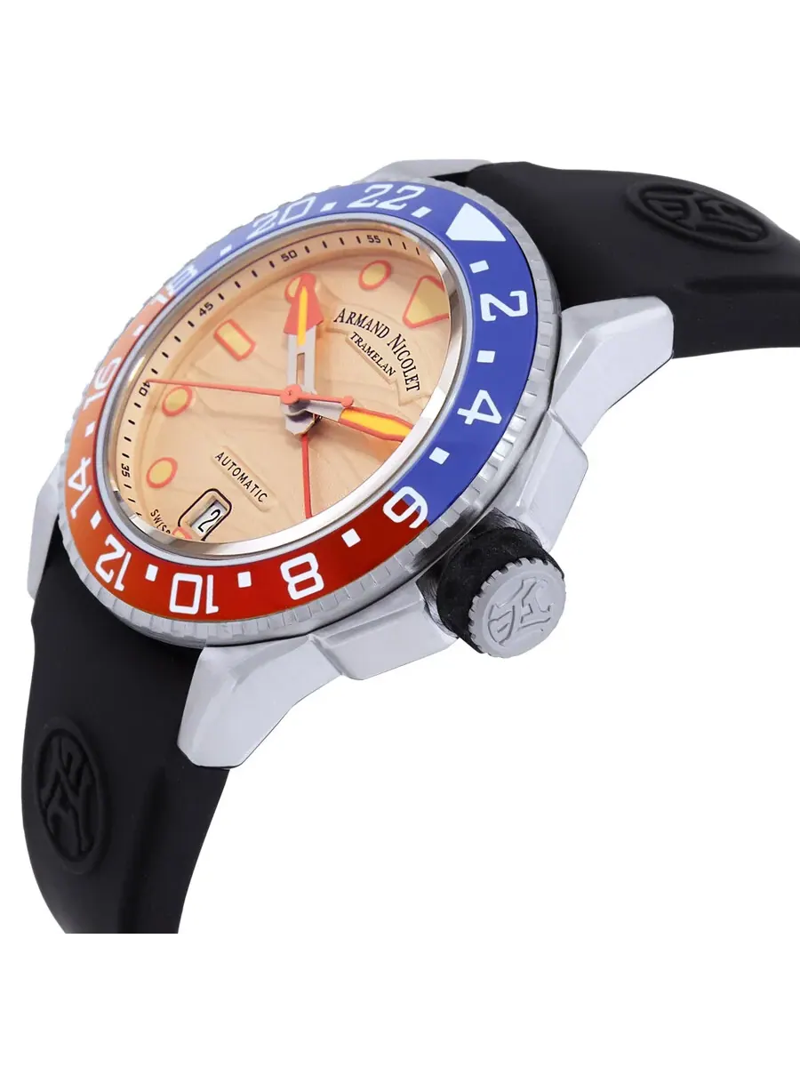 Мужские часы Armand Nicolet JSH GMT Automatic A487RGN-KO-GG2710N — изображение 2 из 3, оттенок синий оранжевый