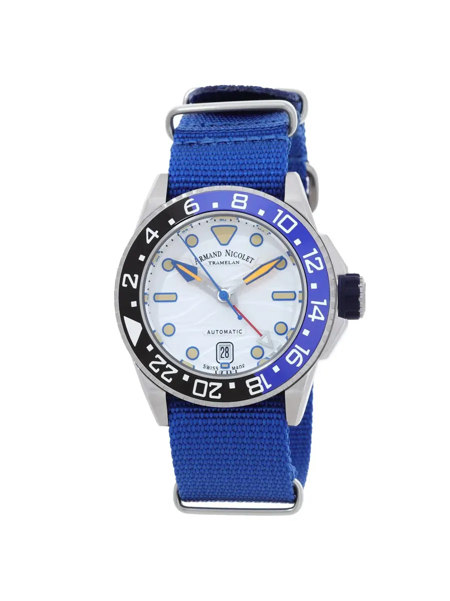 Мужские часы Armand Nicolet JSH GMT автоматические, серебристый циферблат, безель Бэтмен — изображение 1 из 3