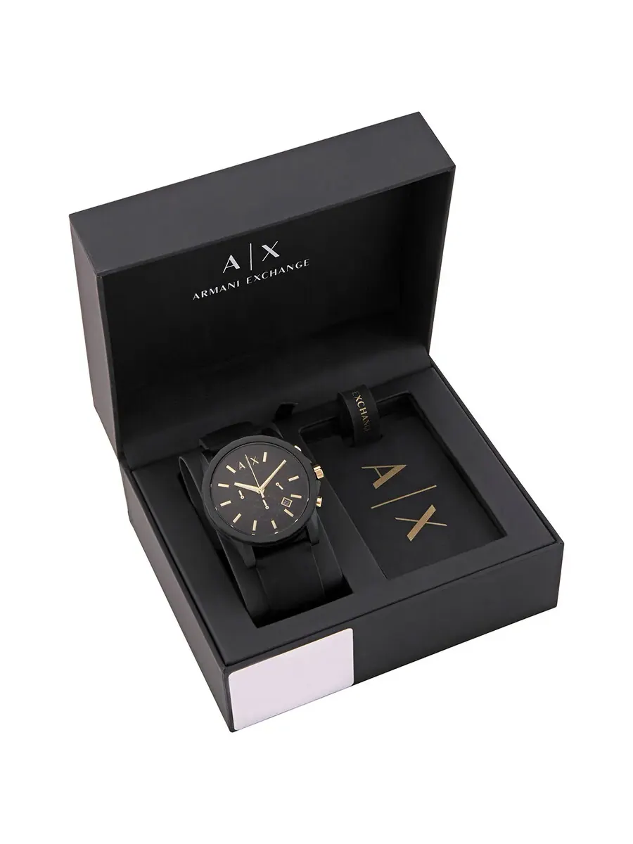 Мужские часы Armani Exchange Chronograph Quartz с черным циферблатом и подарочный набор с багажной — изображение 6 из 6