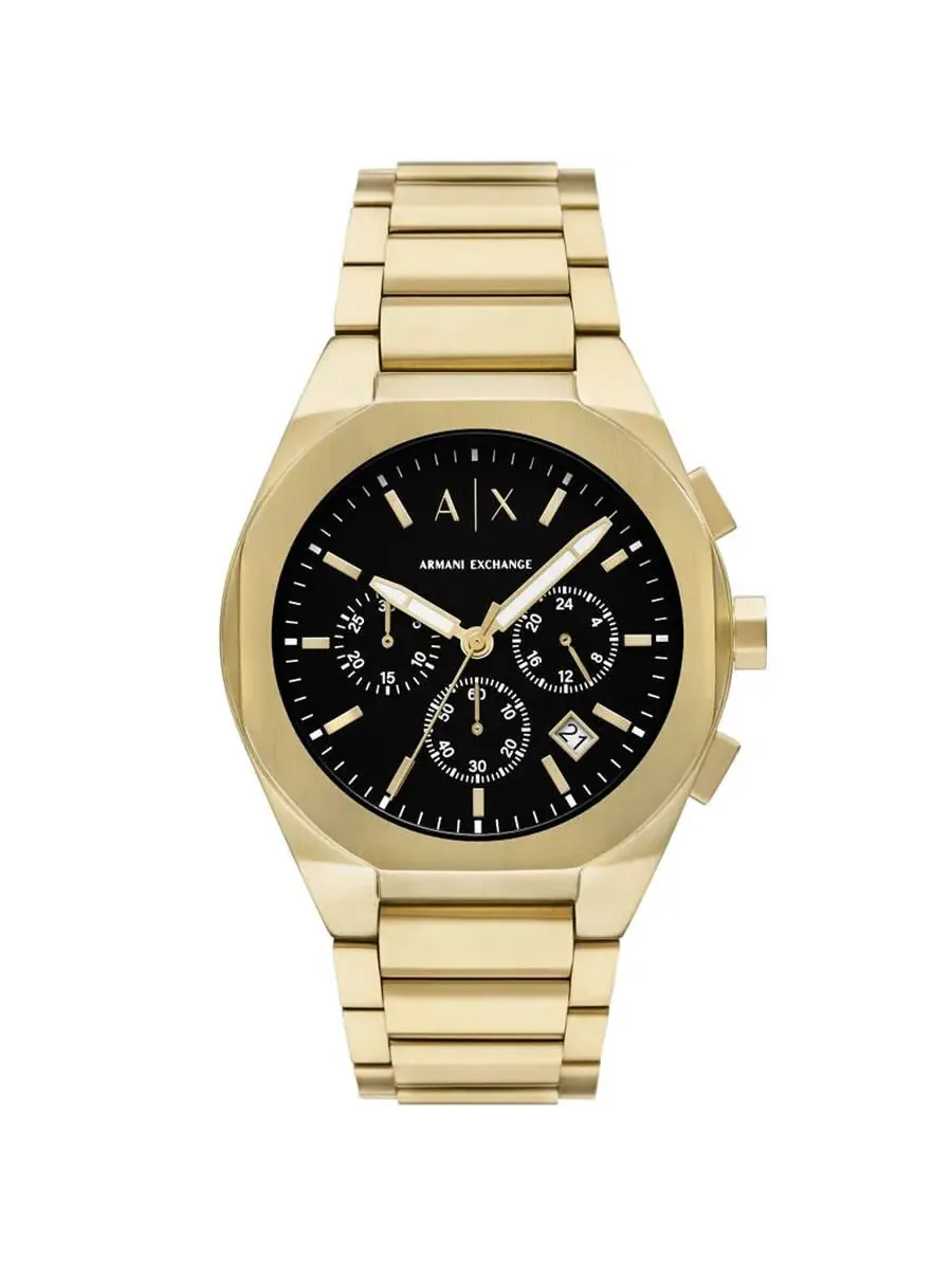 Часы Armani Exchange Chronograph с кварцевым механизмом и черным циферблатом AX4180 — изображение 1 из 4, оттенок золотистый