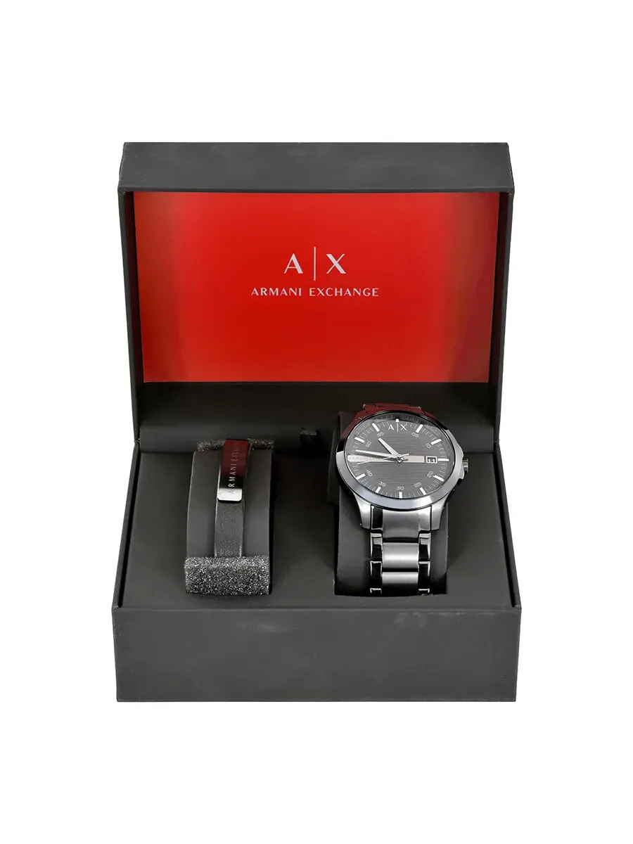 Подарочный набор для мужчин Armani Exchange Hampton с черным циферблатом AX7101 — изображение 4 из 4, оттенок черный