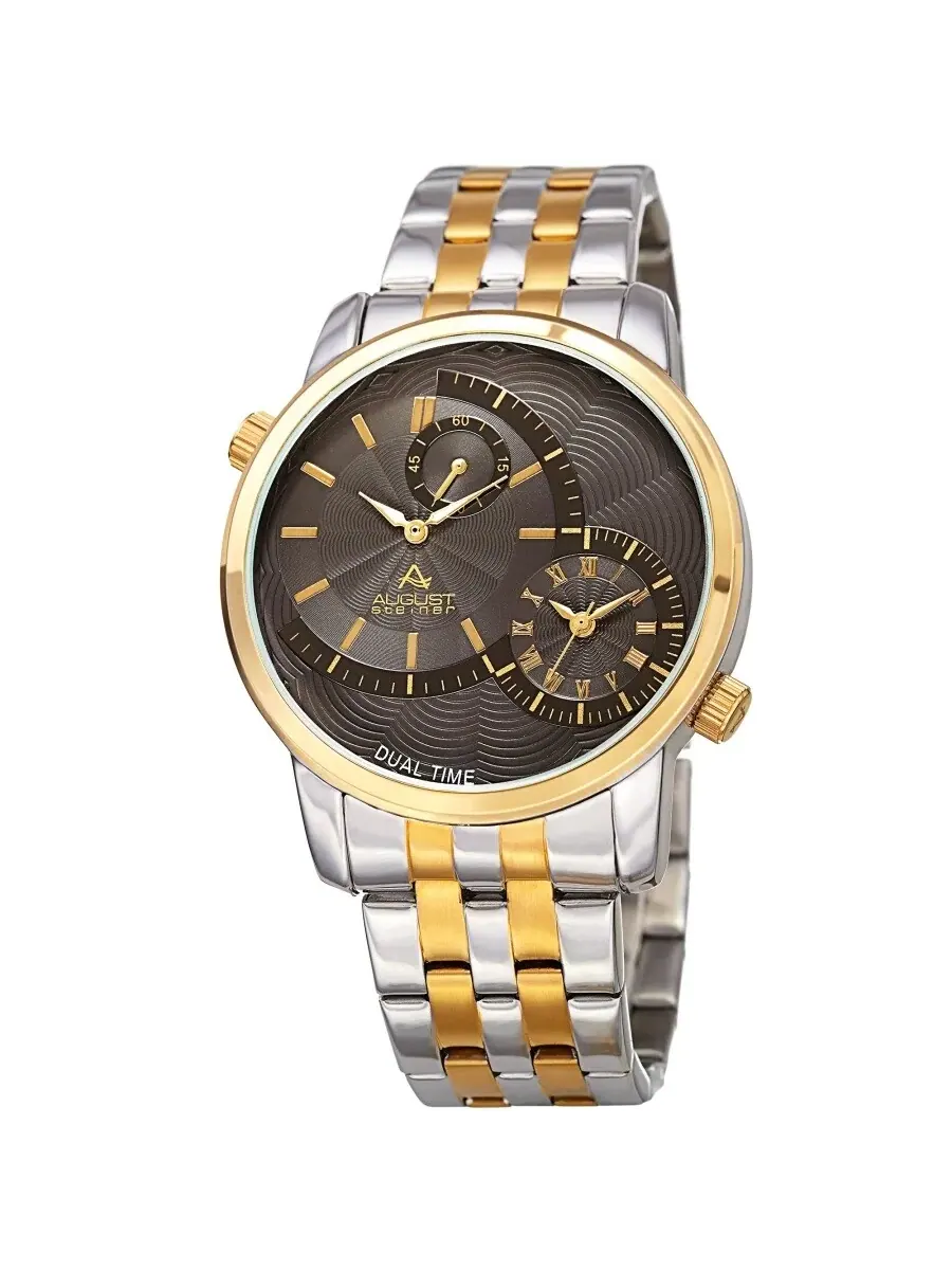Мужские часы August Steiner Quartz Dual Time с серым циферблатом и двухцветным корпусом AS8210TTG — изображение 1 из 3