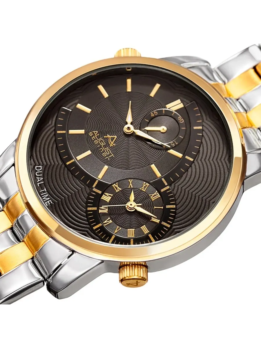 Мужские часы August Steiner Quartz Dual Time с серым циферблатом и двухцветным корпусом AS8210TTG — изображение 2 из 3